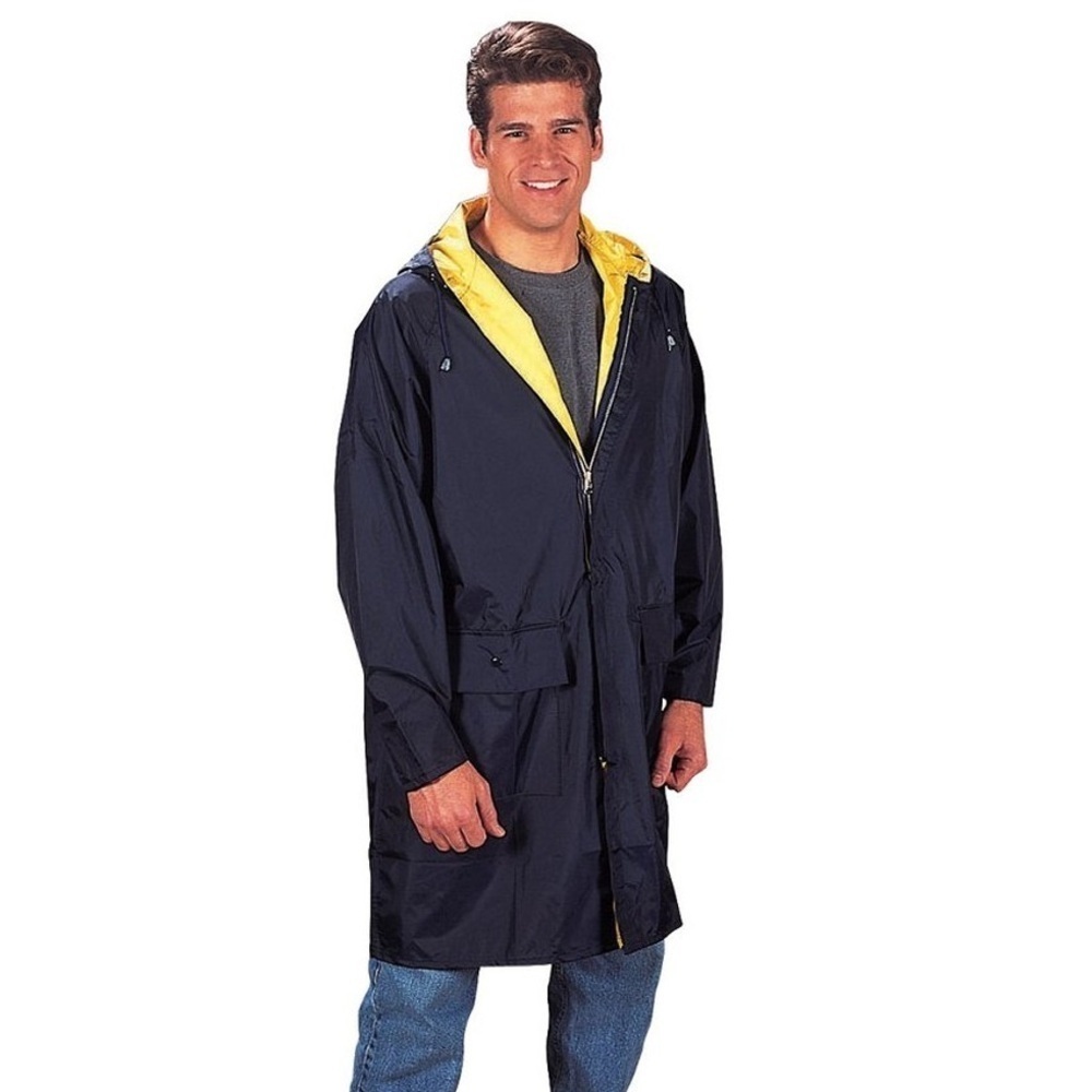Reversible Rain Jacket – Navy & Yellow – Unisex, Fits XL – Dual-Sided Pockets